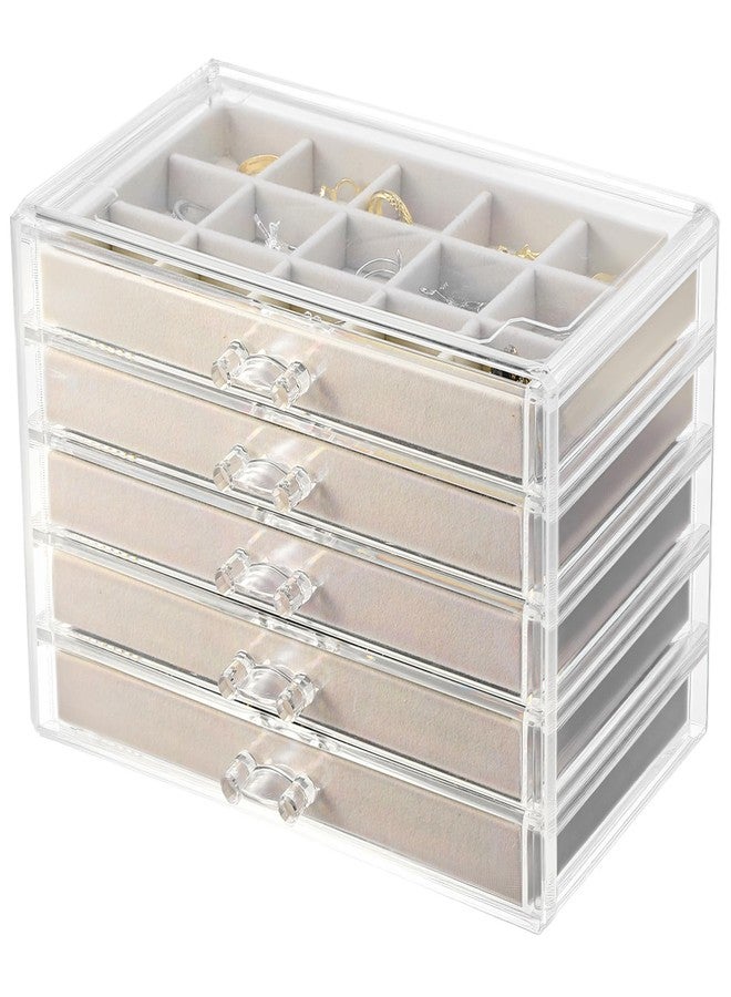 Limbeuuu 5 Drawers Clear Jewelry Box for Women and Girls, Acrylic Earring Holder Organizer Ring Holder Display Storage, Warm White - Image 1